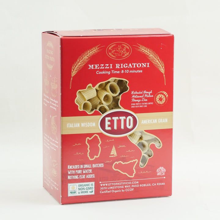 Mezzi Rigatoni Pasta 1 pound box. Italy cut out.