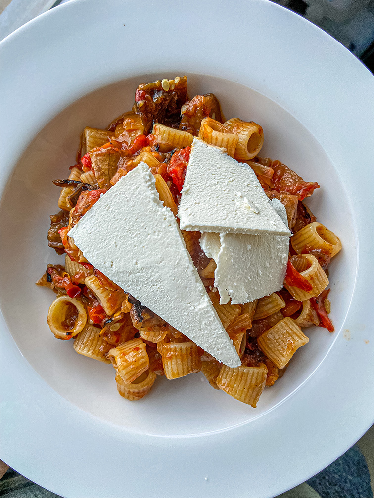 Mezzi Rigatoni with Ratatouille and Ricotta Salata