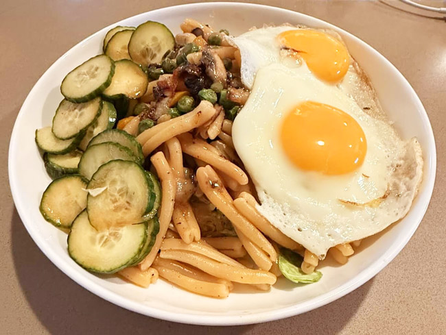 Korean Style Veggie Pasta with Eggs and Cucumber