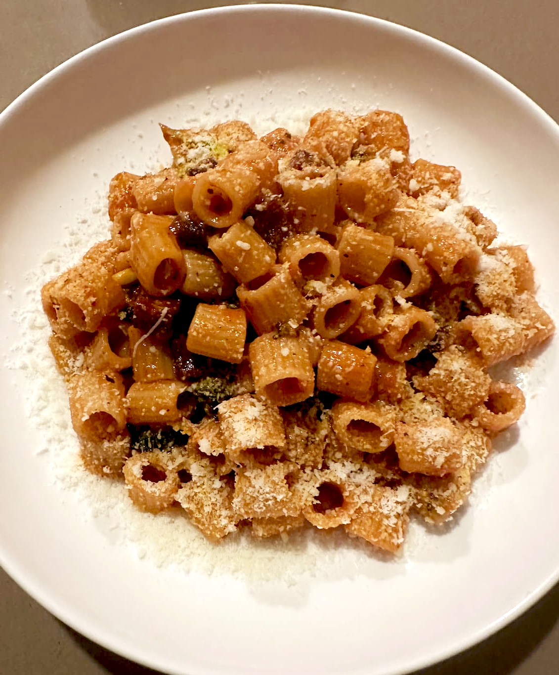 Mini Broccoli, Pancetta, Tomato Mezzi Rigatoni