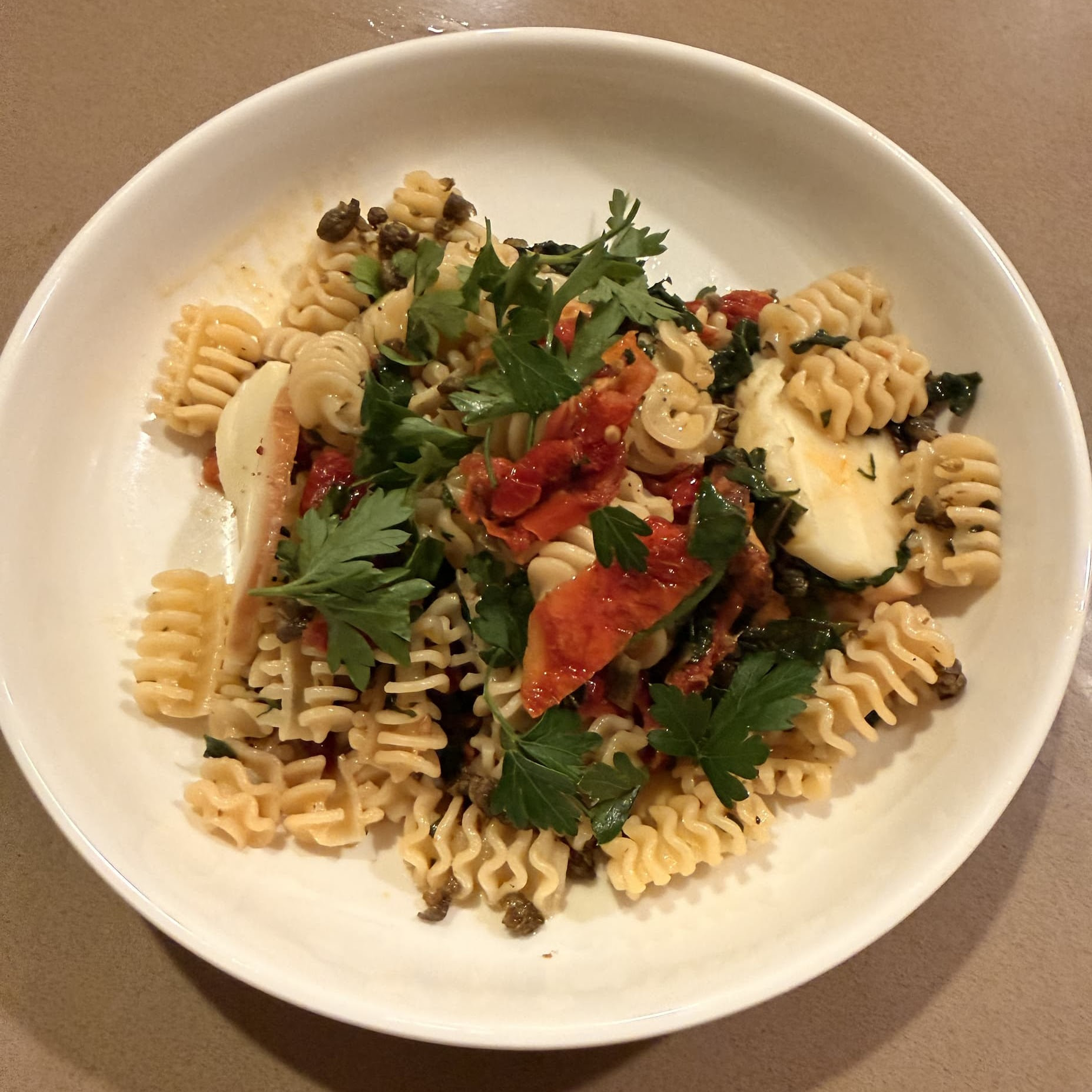 Christmas Pasta with Sun-dried Tomato, Spinach and Scamorza
