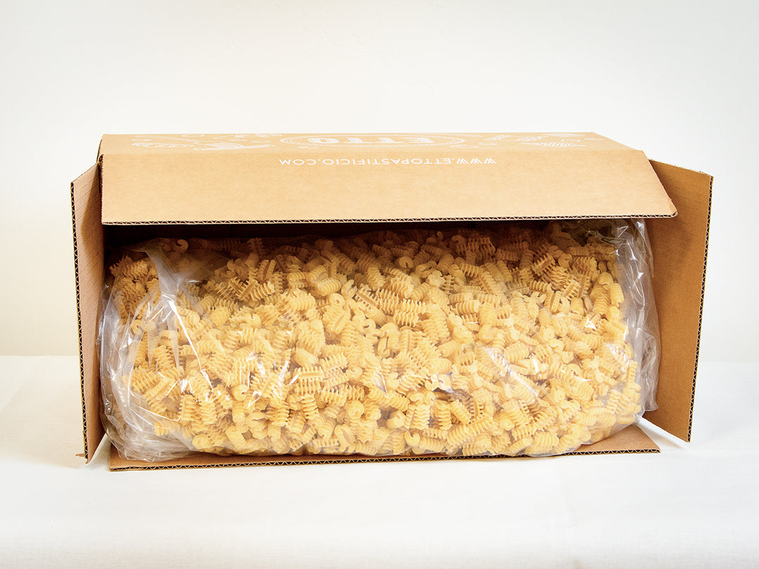 Box of pasta on a white background