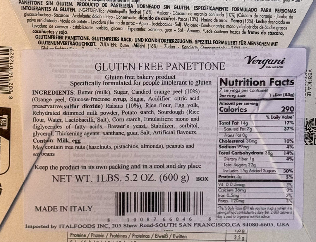 Vergani Gluten Free Panettone