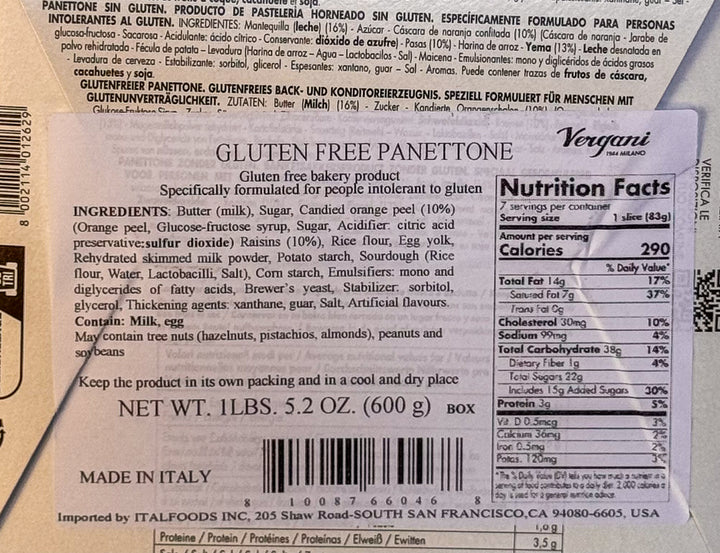 Vergani Gluten Free Panettone