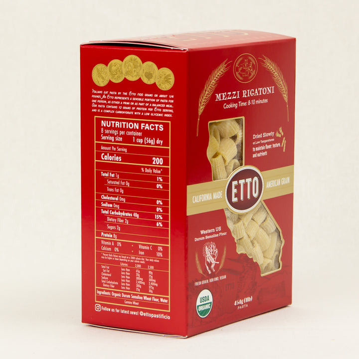 Mezzi Rigatoni Pasta 1 pound box nutrition facts